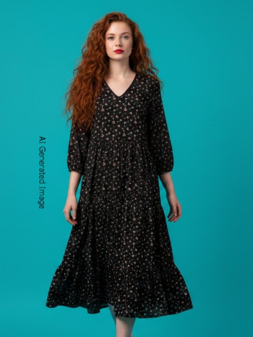 Black Pink Floral Country Prairie Girl Tiered Maxi Dress Size M